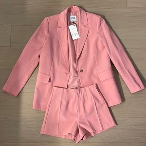 Pink Zara Shorts + Blazer Set